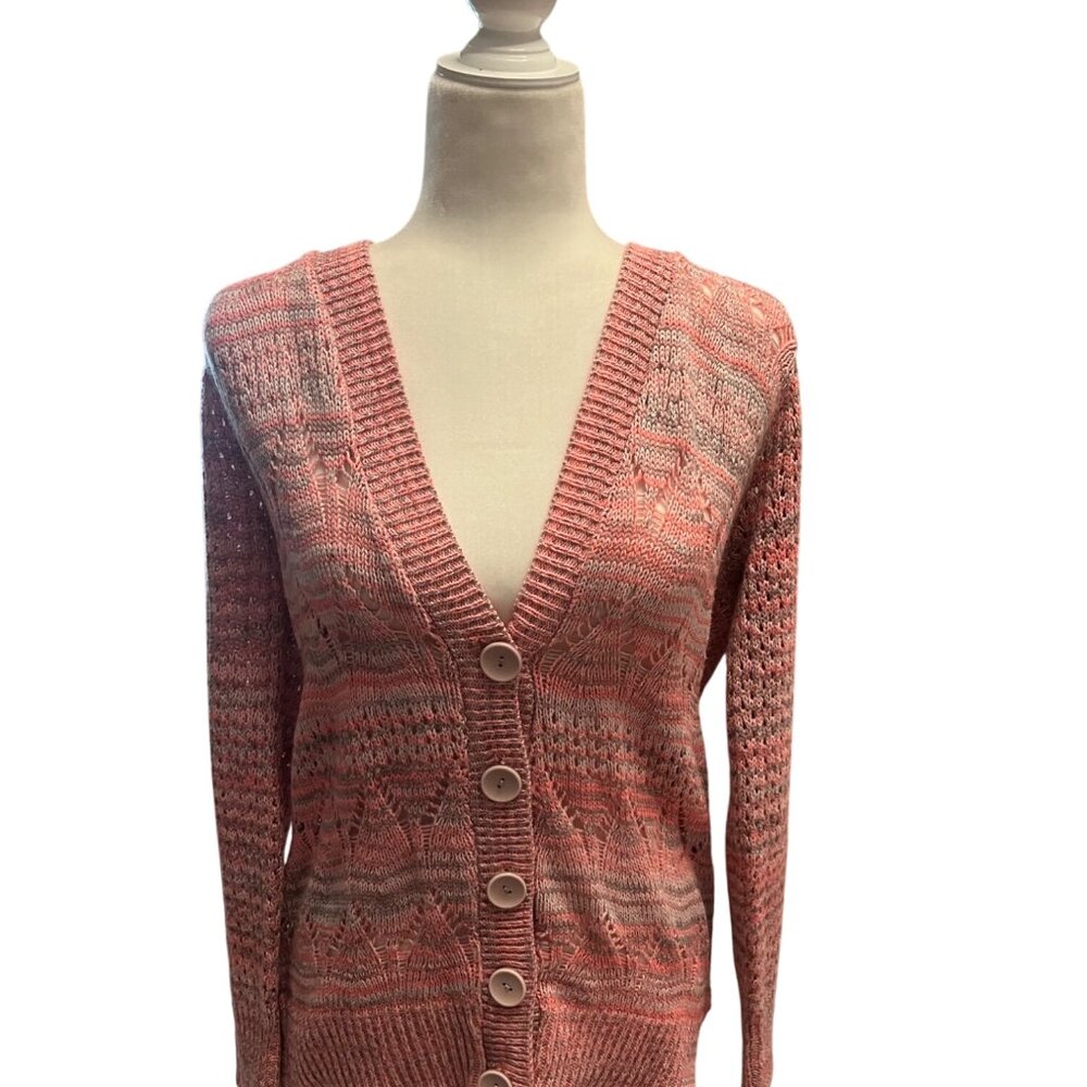 Takeout Cardigan Sweater Pink Grey Size Large